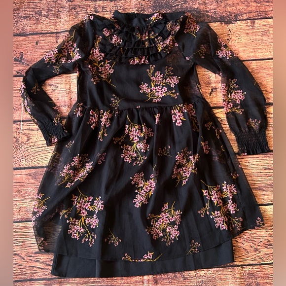 Who What Wear Chiffon Mini Dress Long Sleeve Floral Ruffle Trim Pullover Size XS - Picture 6 of 12